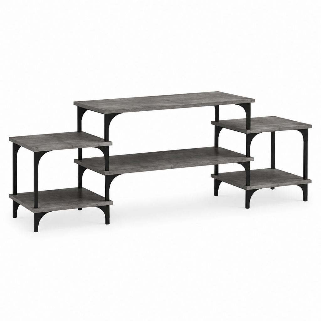 Meuble TV modulable 3 pièces gris foncé panneaux de particules mélaminés et acier 180 x 30 x 90 cm