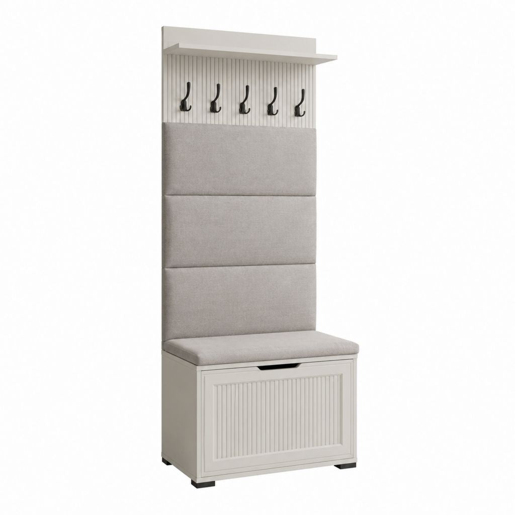 Meuble d'entrée rectangulaire avec banc et rangement chaussures blanc et gris en MDF 80 x 40 x 180 cm