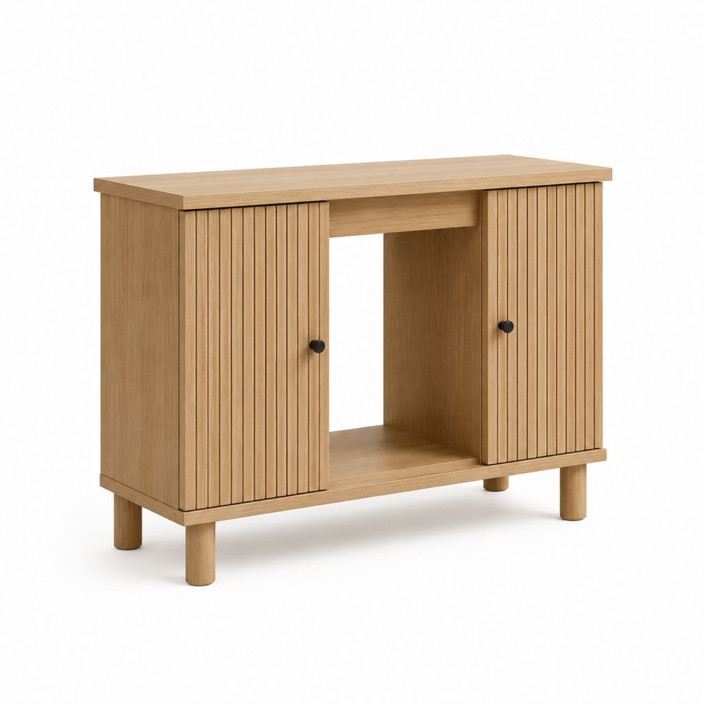Buffet de cuisine en MDF décor chêne avec 2 portes et niche centrale 90 x 40 x 80 cm
