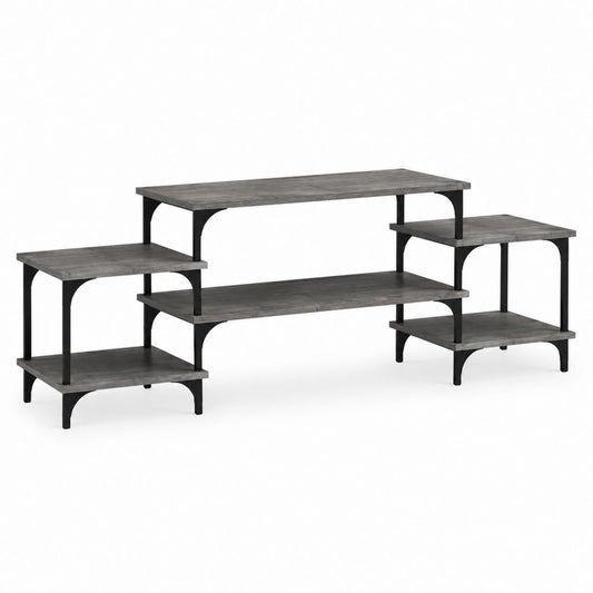 Meuble TV modulable 3 pièces gris foncé panneaux de particules mélaminés et acier 180 x 30 x 90 cm