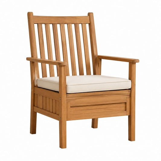 Fauteuil de jardin en teck massif naturel avec coussin beige 68 x 65 x 100 cm