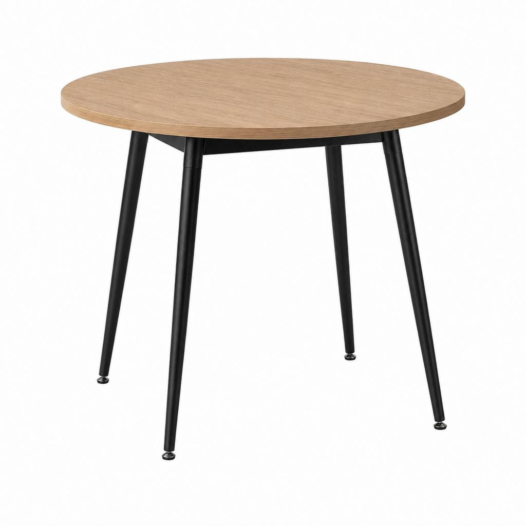 Table à manger ronde chêne clair et acier noir Ø 100 x H 75 cm