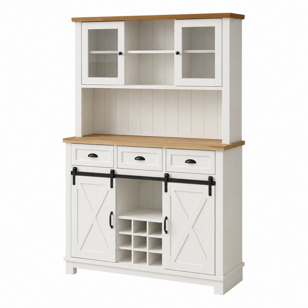 Buffet de cuisine vaisselier blanc et bois en MDF rectangulaire 120 x 40 x 180 cm