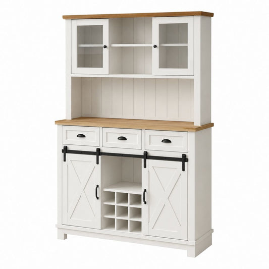 Buffet de cuisine vaisselier blanc et bois en MDF rectangulaire 120 x 40 x 180 cm
