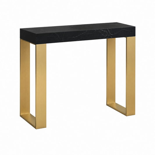 Console d'entrée rectangulaire noire et dorée en MDF effet marbre et acier inoxydable 120 x 40 x 76 cm