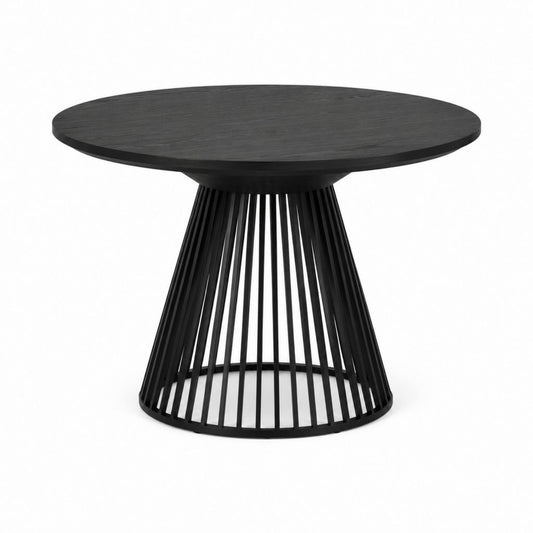Table à manger ronde noire en MDF plaqué chêne et acier 120 cm x 75 cm