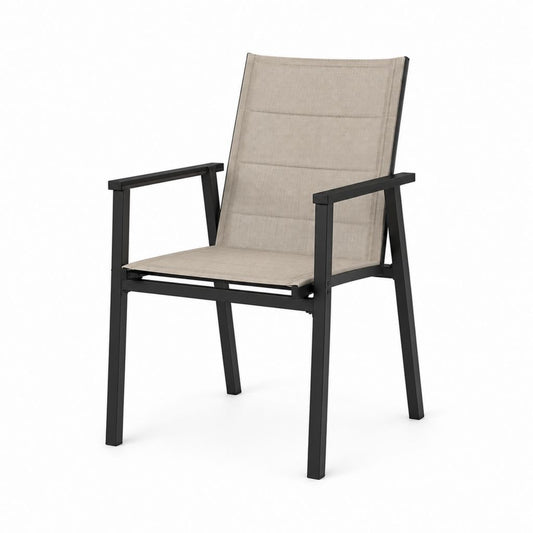 Chaise de jardin à dossier haut beige et noire en aluminium et polyester PVC 55 x 65 x 104 cm
