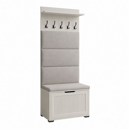 Meuble d'entrée rectangulaire avec banc et rangement chaussures blanc et gris en MDF 80 x 40 x 180 cm