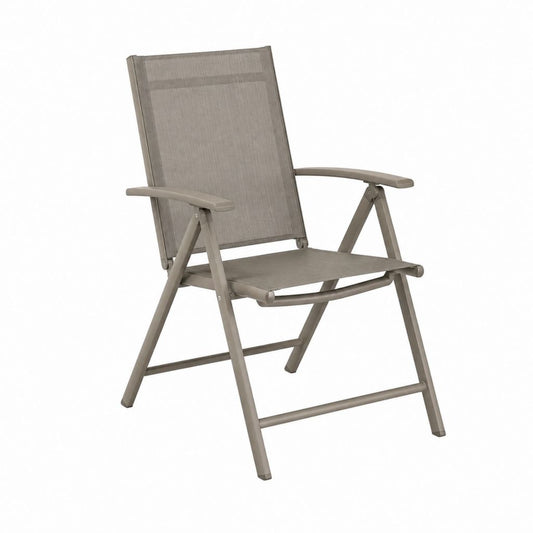 Chaise de jardin pliante taupe en aluminium et textilène 58 x 68 x 108 cm