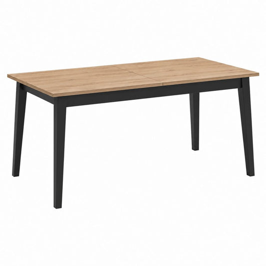 Table à manger extensible chêne clair et acier noir rectangulaire 120-160 x 80 x 75 cm
