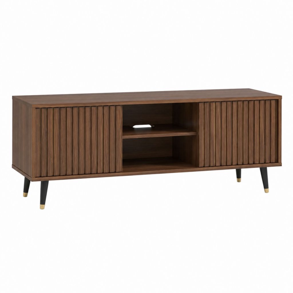 Meuble TV noyer en MDF rectangulaire avec portes coulissantes 160 x 40 x 65 cm