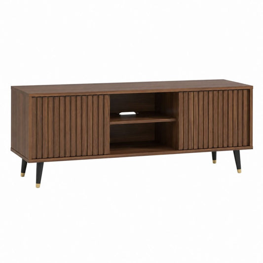 Meuble TV noyer en MDF rectangulaire avec portes coulissantes 160 x 40 x 65 cm