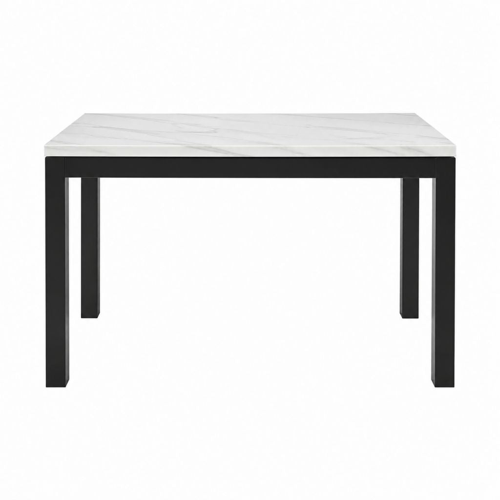 Table à manger rectangulaire blanche effet marbre et noire en MDF et acier 120 x 70 x 75 cm