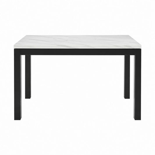 Table à manger rectangulaire blanche effet marbre et noire en MDF et acier 120 x 70 x 75 cm