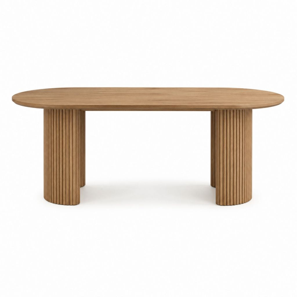 Table à manger ovale marron en MDF plaqué chêne 180 x 100 x 75 cm