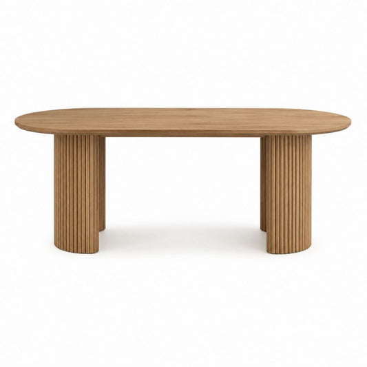 Table à manger ovale marron en MDF plaqué chêne 180 x 100 x 75 cm