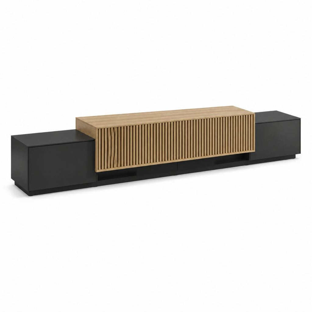Meuble TV rectangulaire noir et chêne clair en MDF 200 x 40 x 45 cm