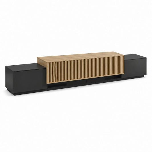 Meuble TV rectangulaire noir et chêne clair en MDF 200 x 40 x 45 cm