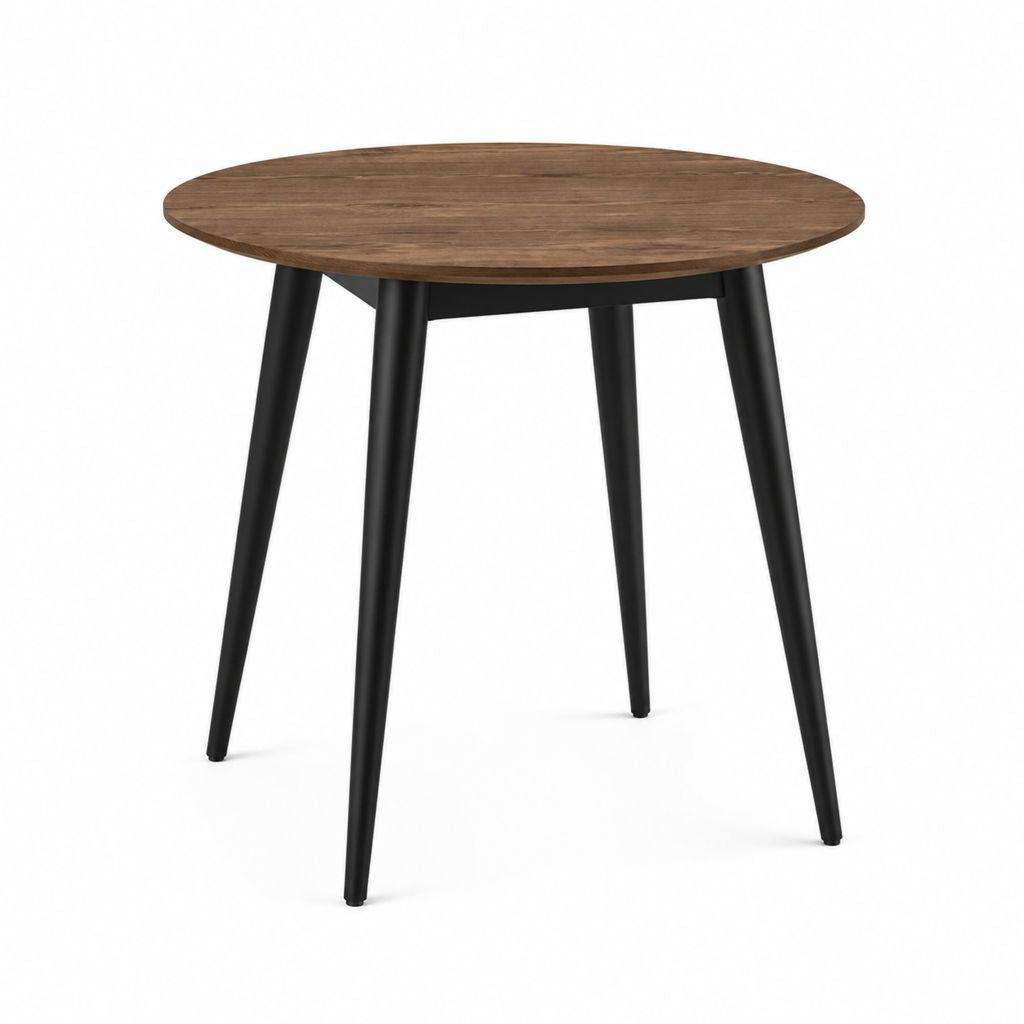 Table à manger ronde noyer et acier noir diamètre 100 cm hauteur 75 cm