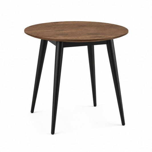 Table à manger ronde noyer et acier noir diamètre 100 cm hauteur 75 cm