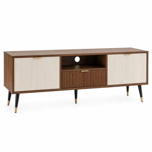 Meuble TV 3 portes noyer et crème en MDF 160 x 40 x 65 cm