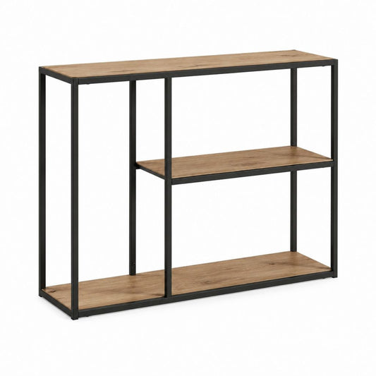 Console de rangement 3 niveaux marron et noir en panneaux de particules et acier 100 x 30 x 80 cm